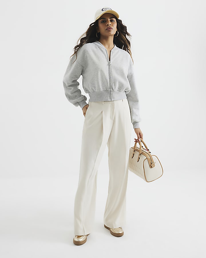 Petite White Soft Wide Leg Trousers