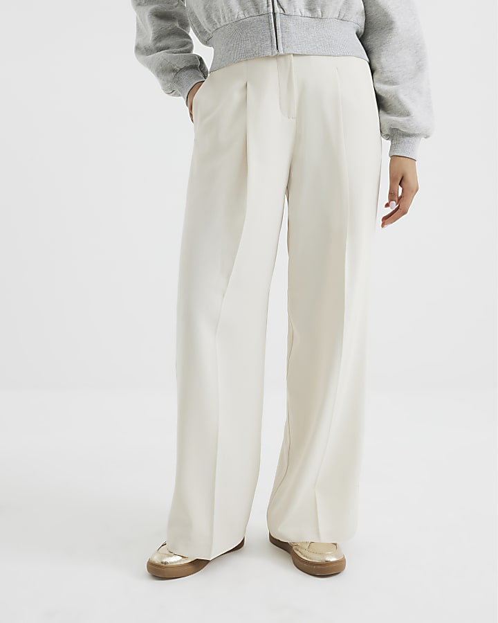 Petite White Soft Wide Leg Trousers