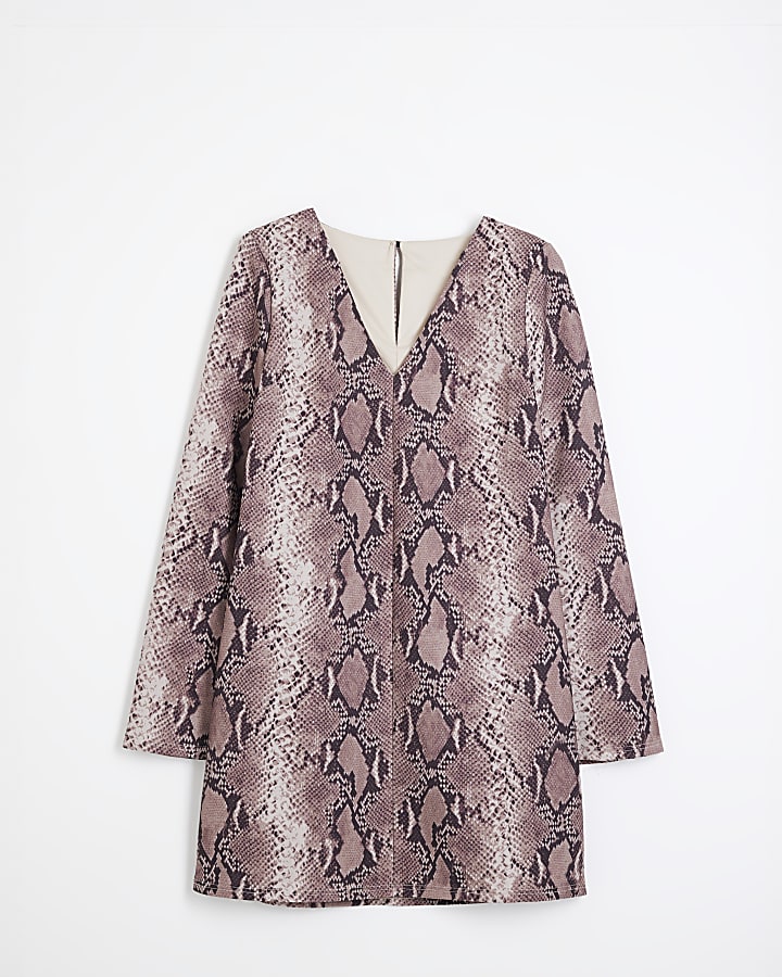 Brown Snake Print Shift Mini Dress