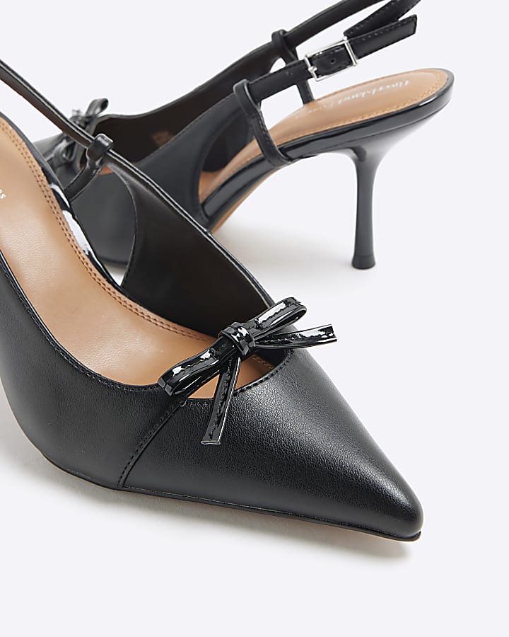 Black Bow Sling Back Court Shoes