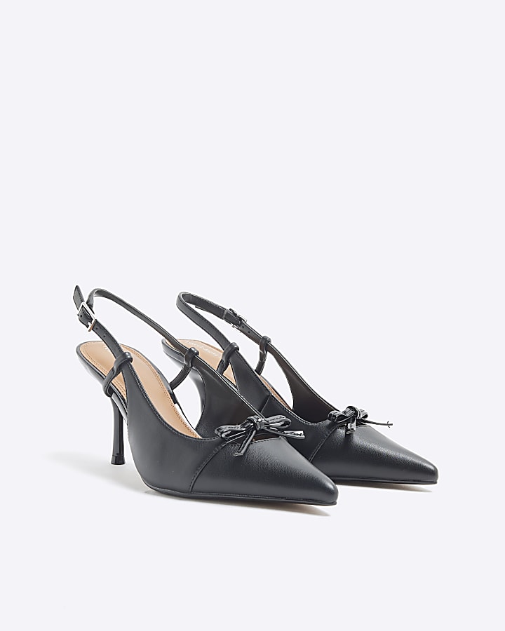 Black Bow Sling Back Court Shoes