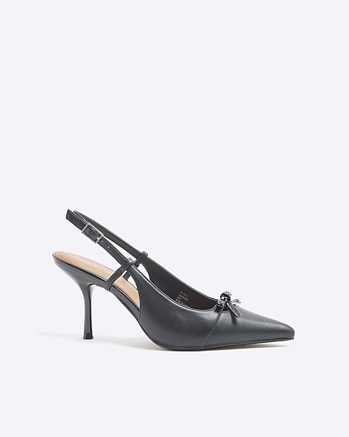 Black Bow Sling Back Court Shoes