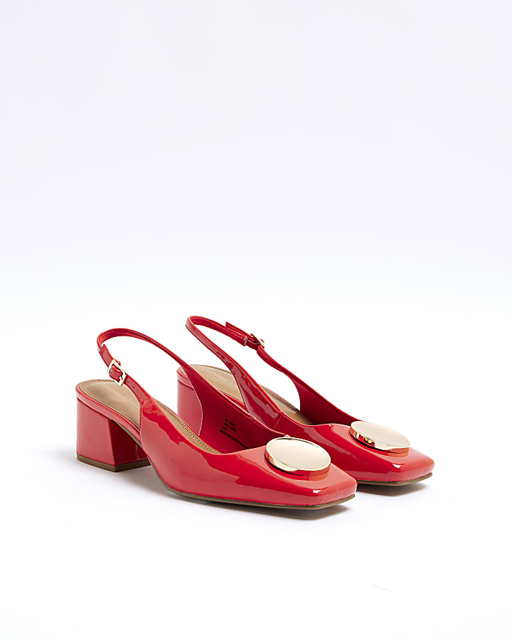 Red Patent Block Court Heels