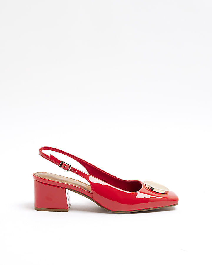 Red Patent Block Court Heels