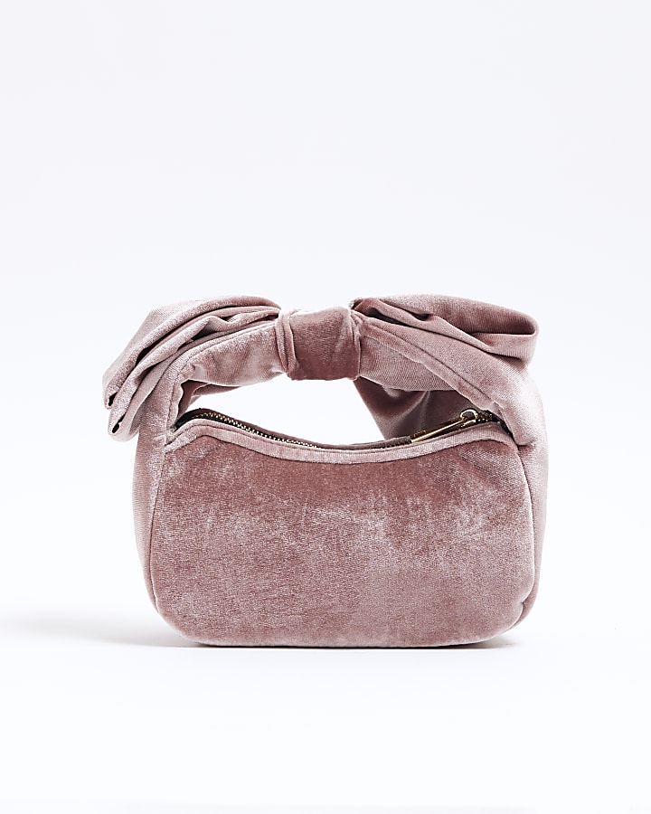 Pink Velvet Bow Handle Clutch Bag