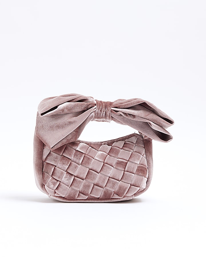 Pink Velvet Bow Handle Clutch Bag