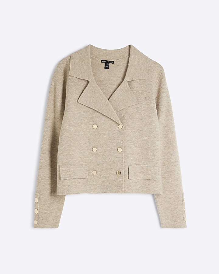 Beige Double Breasted Military cardigan