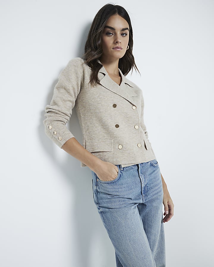 Beige Double Breasted Military cardigan