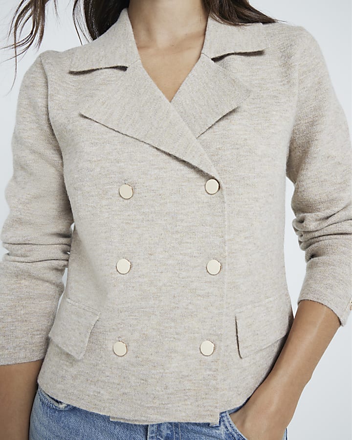 Beige Double Breasted Military cardigan