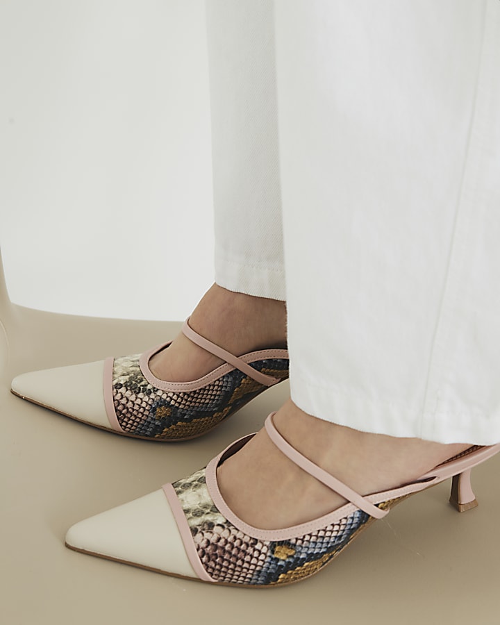 Pink Snake Ankle Strap Court Heels