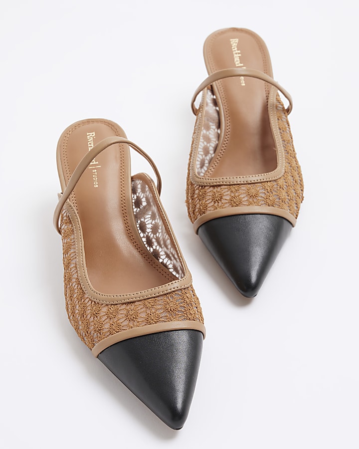 Brown Toe Cap Ankle Strap Court Heels