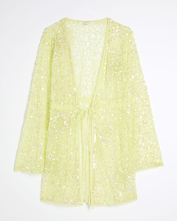 Lime Sequin Mini Kimono