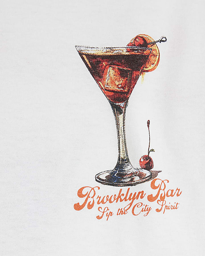 White Martini Print Boyfriend T-shirt