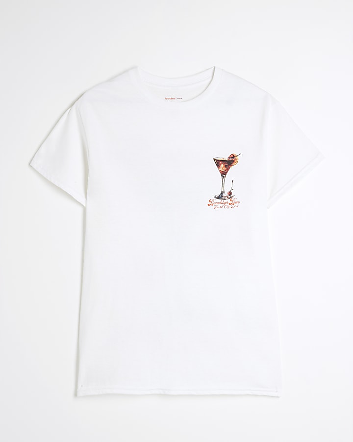 White Martini Print Boyfriend T-shirt