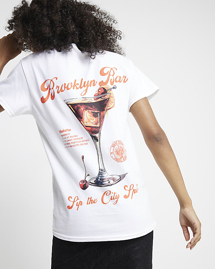 White Martini Print Boyfriend T-shirt