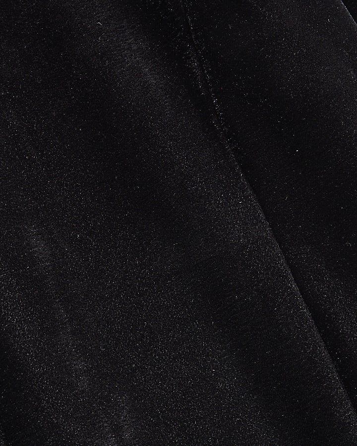 Black Velvet Feathered Hem Dress