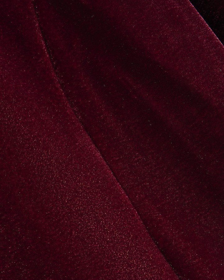 Red Velvet Long Sleeved Feather Hem Dress