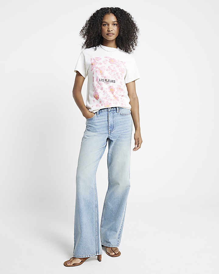 Cream Floral Graphic Boyfriend t-shirt