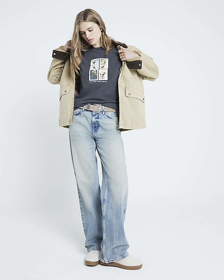 Grey floral photographic boyfriend t-shirt