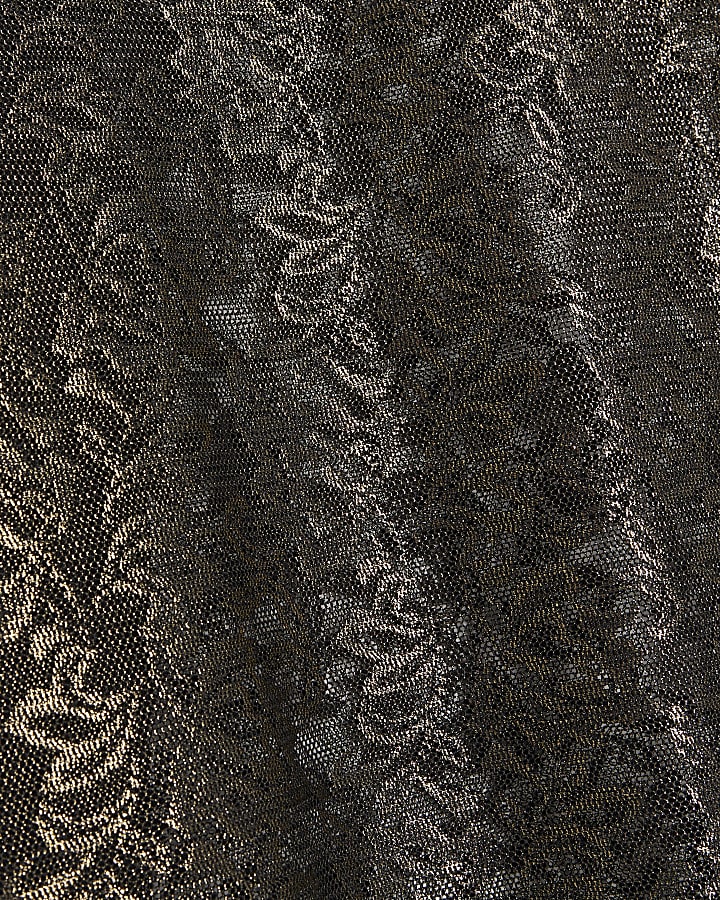 Gold  Long Sleeved Metallic Lace Top