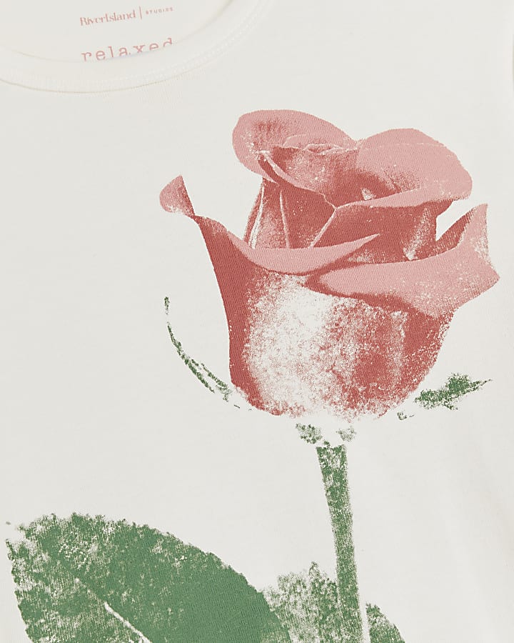 White Ribbed Rose Print Baby T-Shirt