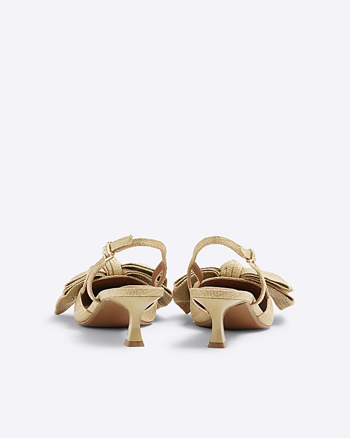 Beige Raffia Sling Back Bow Court Heels