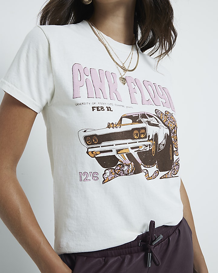 White Pink Floyd Graphic Print T-Shirt