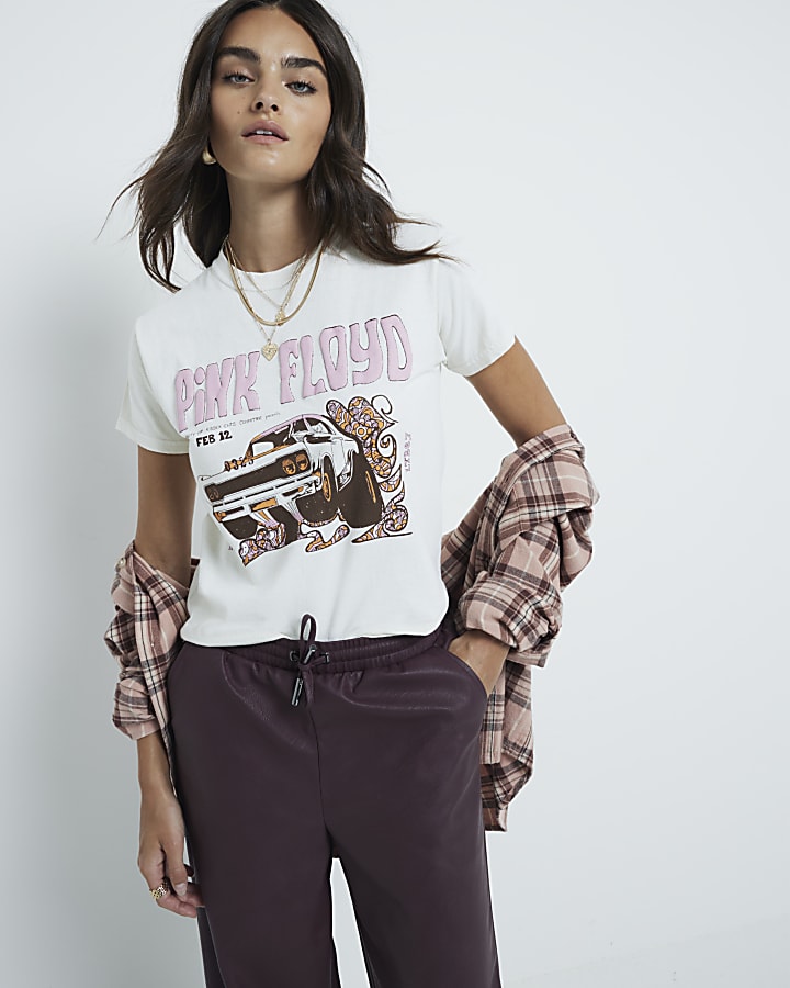 White Pink Floyd Graphic Print T-Shirt