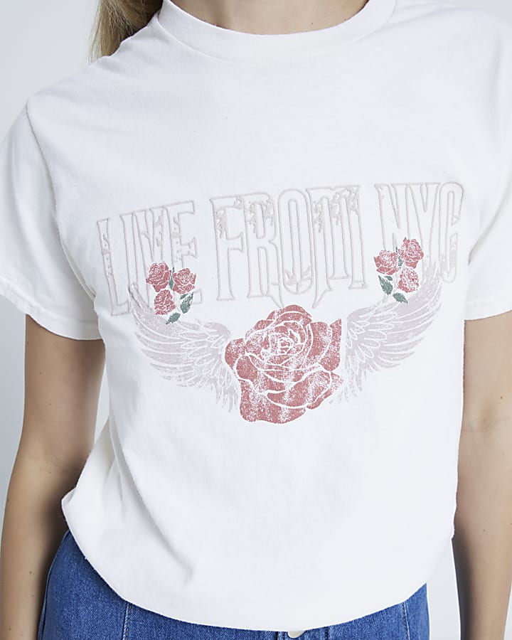 Cream Rose graphic Print t-shirt
