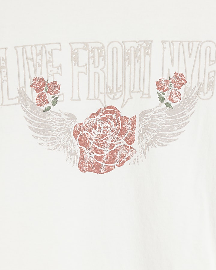 Cream Rose graphic Print t-shirt