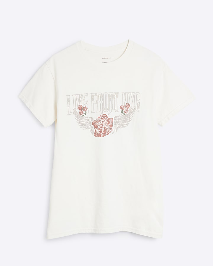Cream Rose graphic Print t-shirt