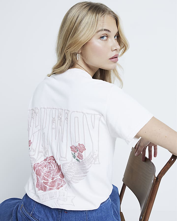 Cream Rose graphic Print t-shirt