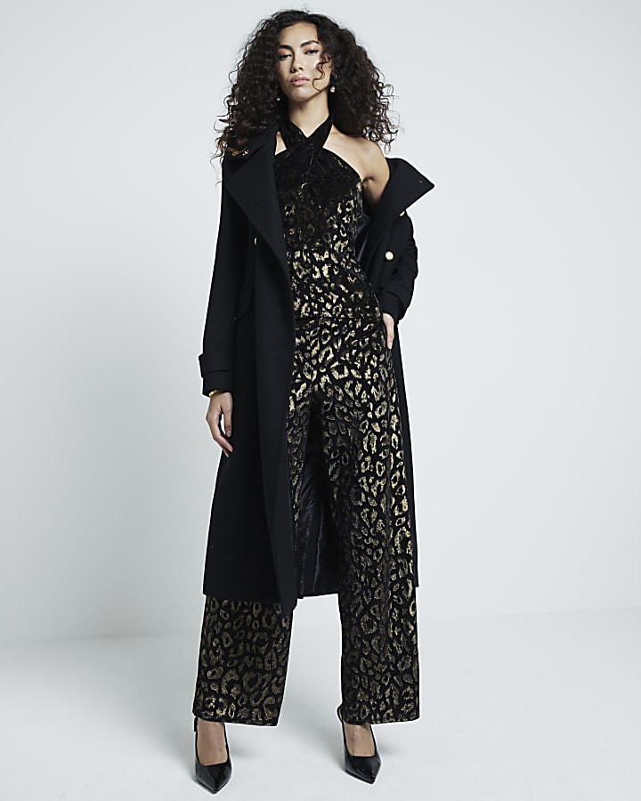 Black Leopard Print Velvet Trousers