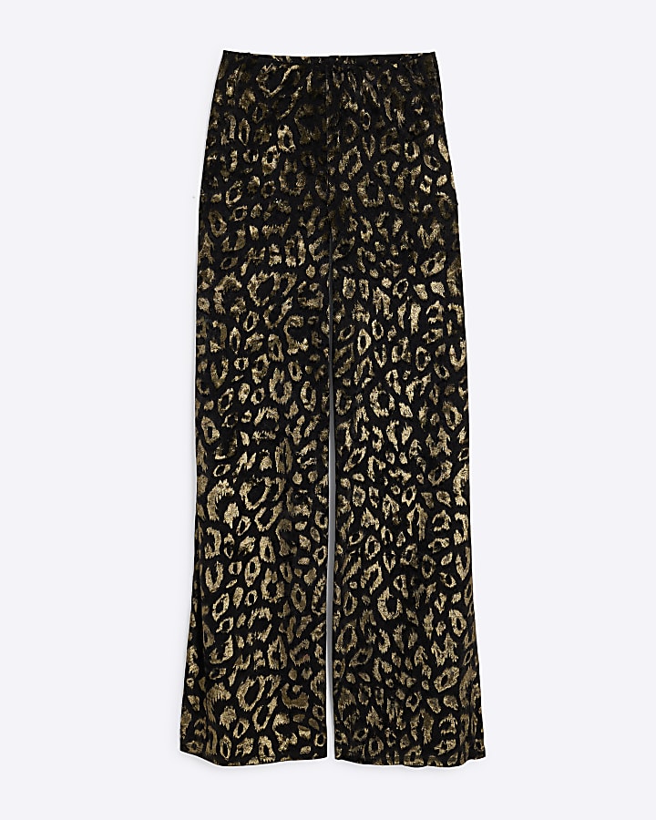 Black Leopard Print Velvet Trousers