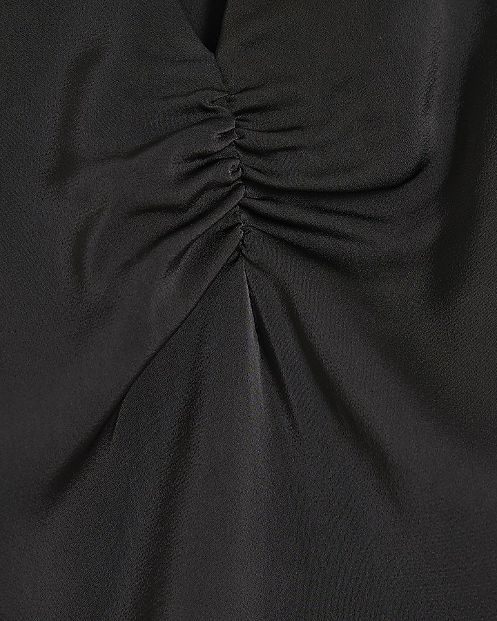 Black Ruched Detail Long Sleeve Blouse