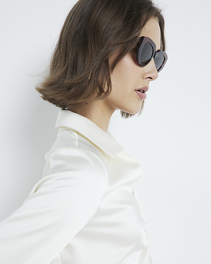 Cream Ruched Long Sleeve Blouse