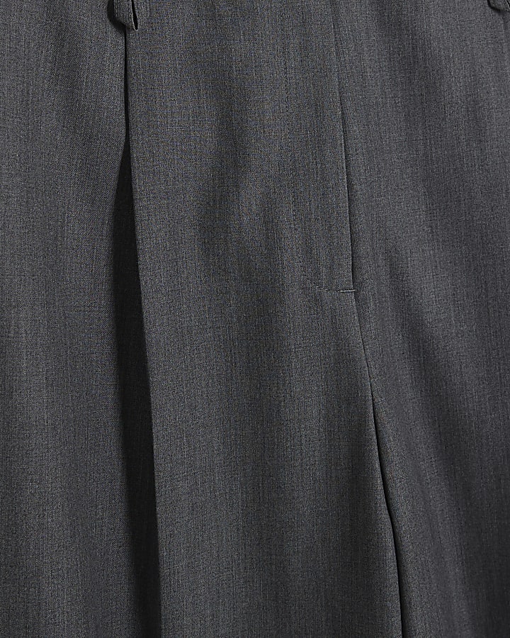 Grey Wide Pleat Front Trousers