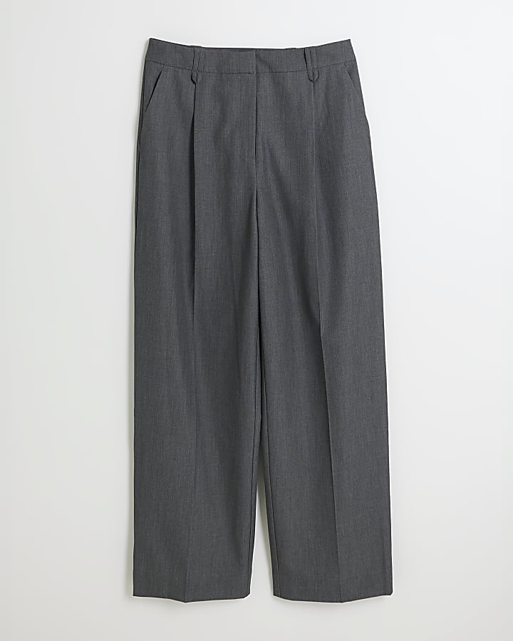 Grey Wide Pleat Front Trousers