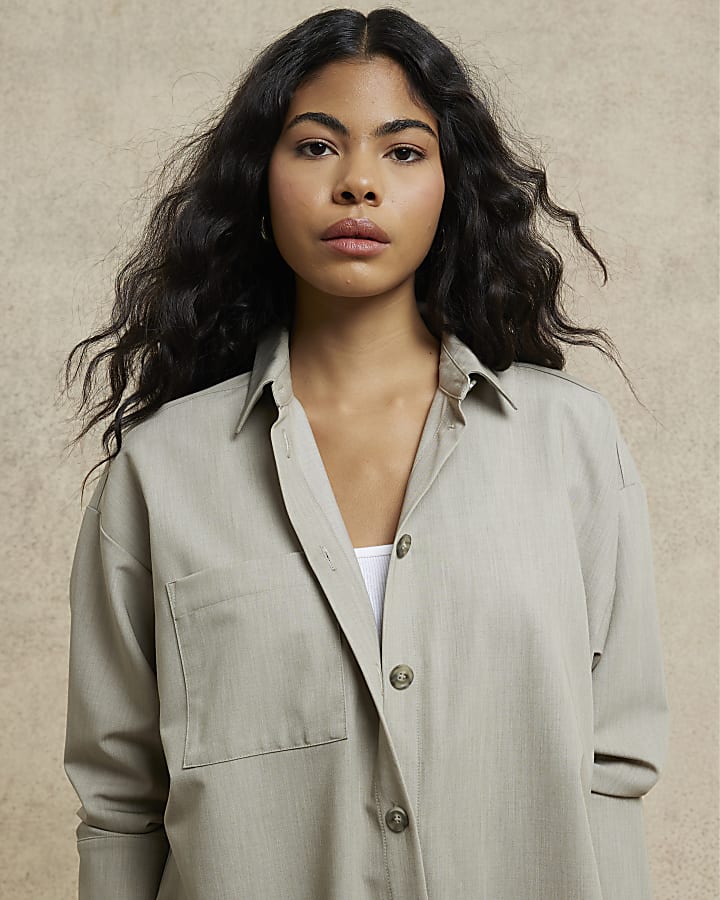 Beige Long Sleeve Oversized Shirt