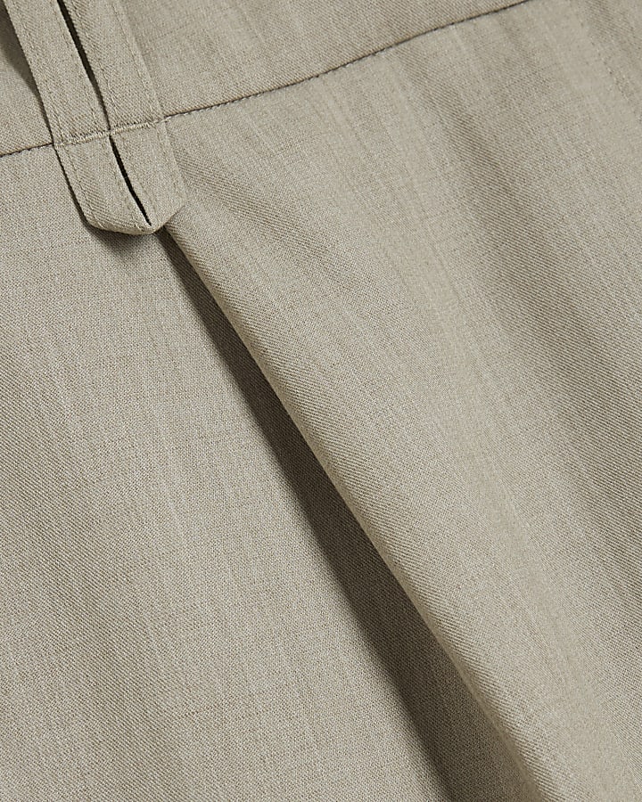 Beige Wide Leg Pleat Front Trousers