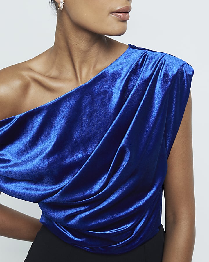 Blue Drape Velvet Top