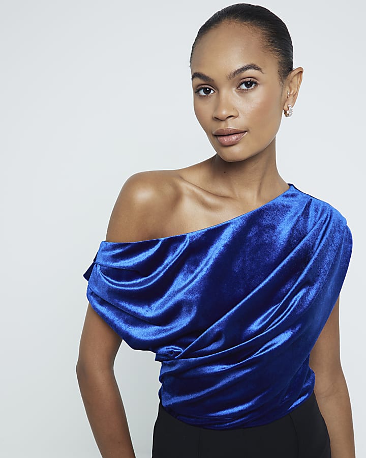 Blue Drape Velvet Top