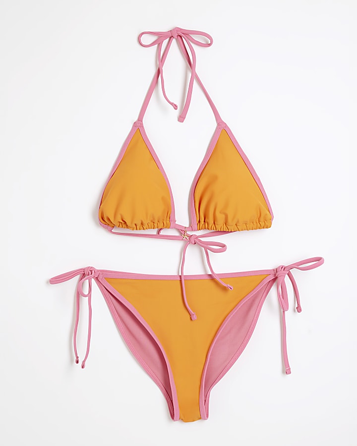 Orange Contrast Trim Bikini Set