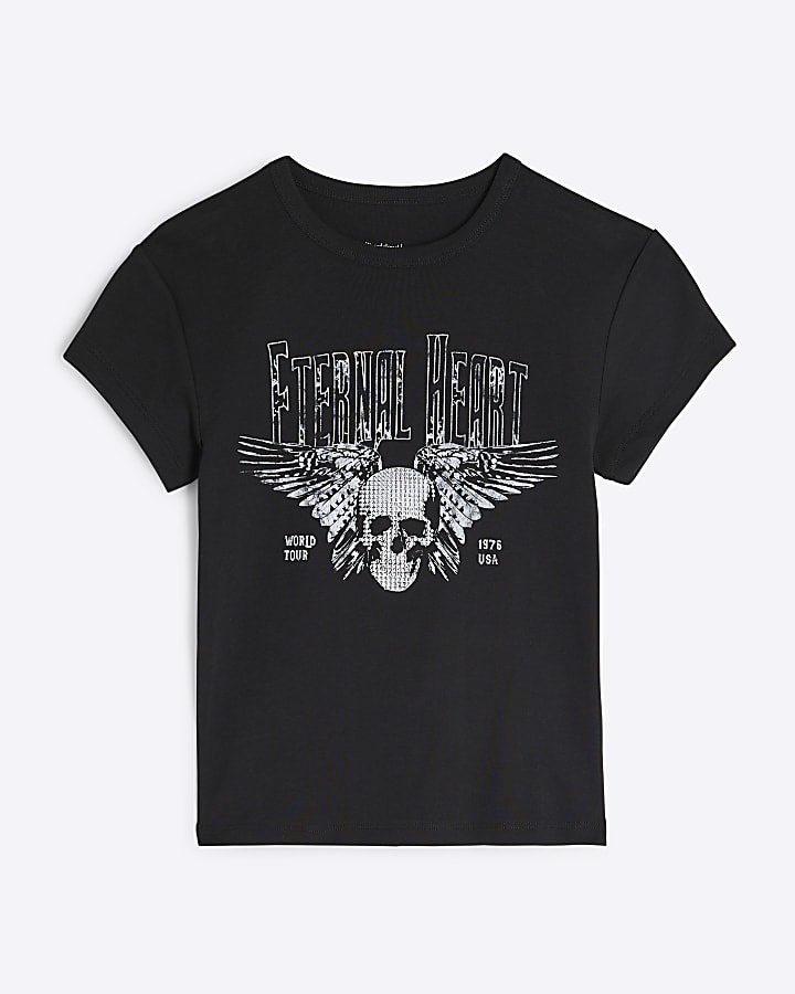 Black Eternal Love Skull Print Baby T-Shirt