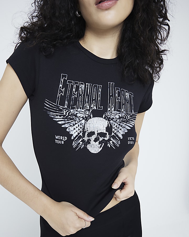 Black Eternal Love Skull Print Baby T-Shirt