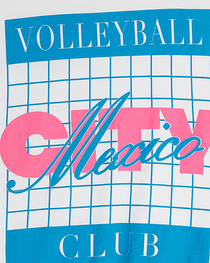 White Volleyball Embroidery graphic T-shirt