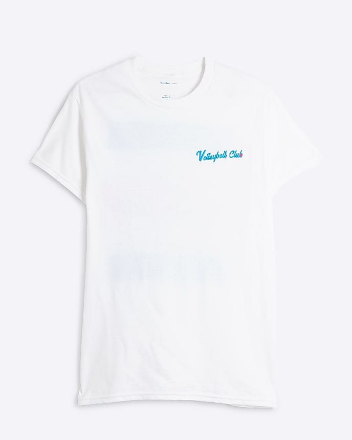 White Volleyball Embroidery graphic T-shirt