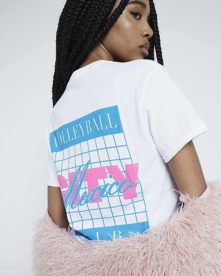 White Volleyball Embroidery graphic T-shirt