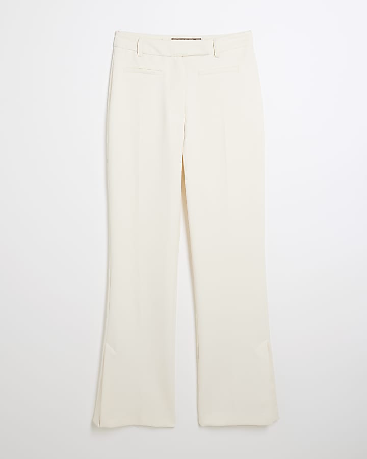 Cream Slim Fit Tailored Flare Trousers