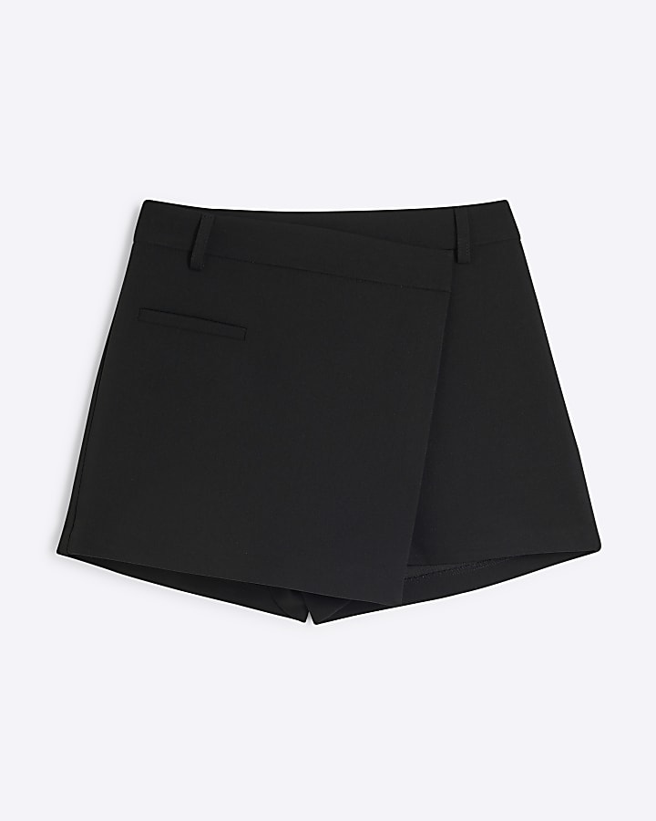 Black Asymmetrical Front Skort